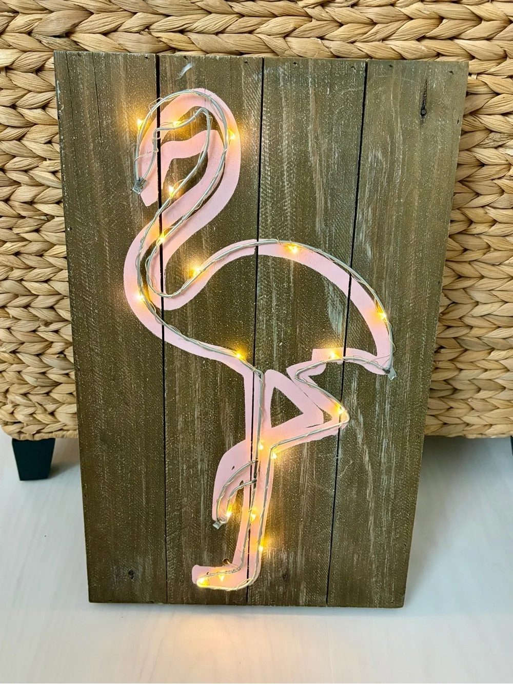 Light-up Rustic Pink Flamingo Wall Art - Handmade